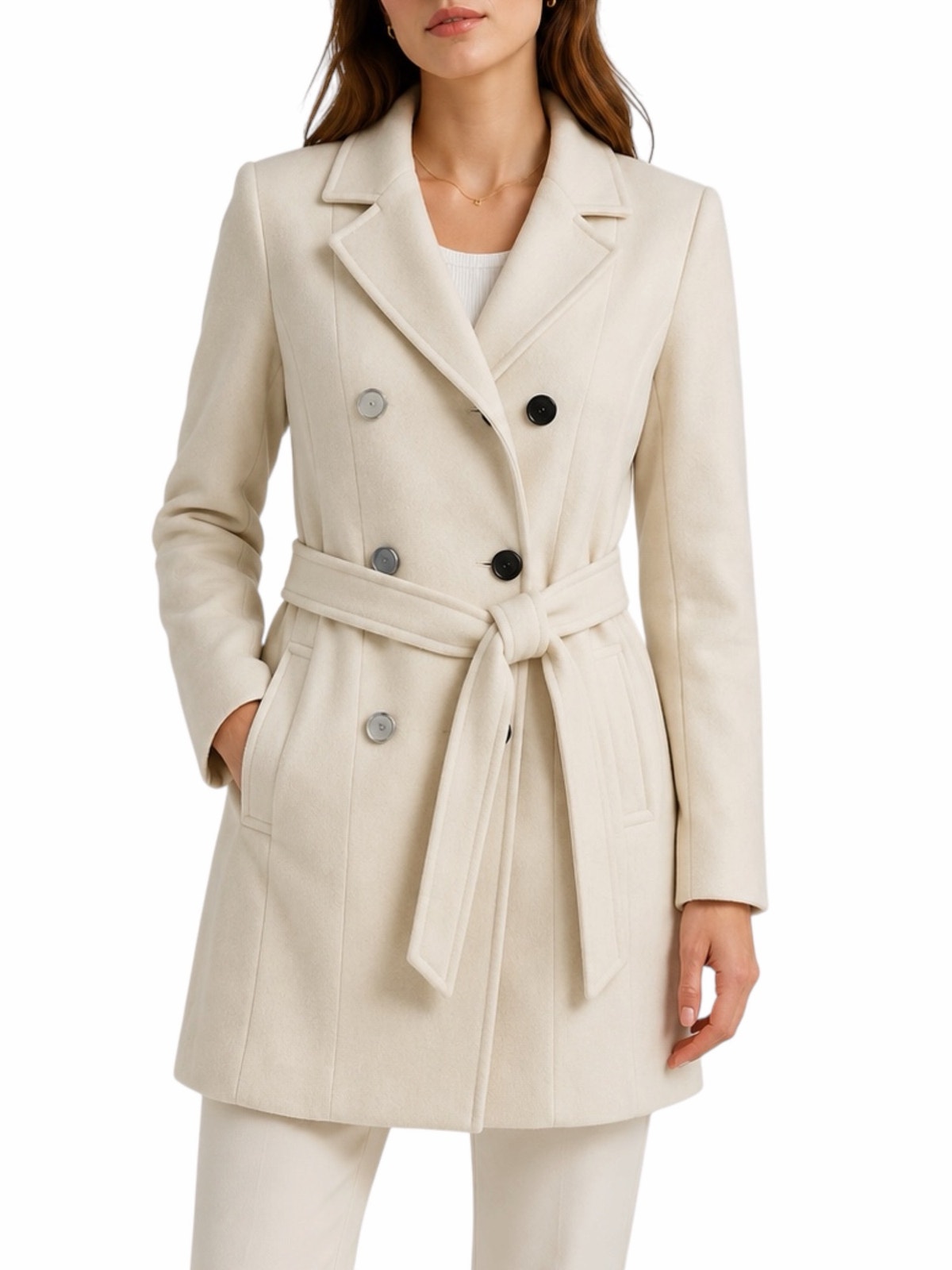 Express Premium Wool Blend Belted Double Breasted Coat Cream White Size Xs